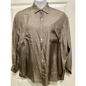 WAREHOUSE 100% Silk Shirt UK 14 US 10/11‎ Medium Pewter Gray Women's